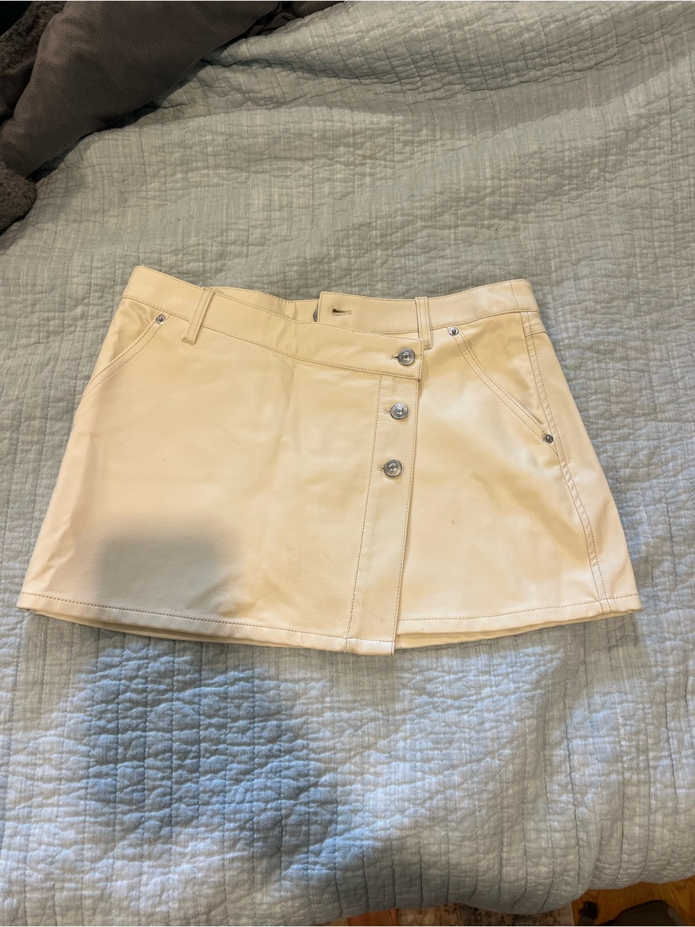 We The Free Cream Button-Front Mini Skirt